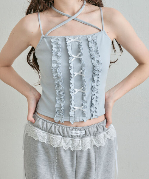 OLIVE des OLIVE（オリーブデオリーブ）の「ribbonフリルキャミソール（キャミソール・レディース・サックスブルー/ブラック/オフホワイト・FREE）」の12枚目の写真