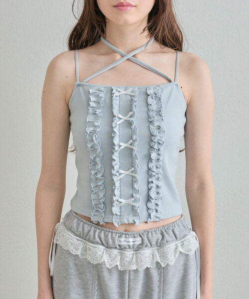 OLIVE des OLIVE（オリーブデオリーブ）の「ribbonフリルキャミソール（キャミソール・レディース・サックスブルー/ブラック/オフホワイト・FREE）」の10枚目の写真