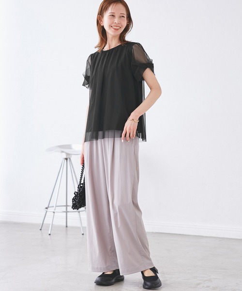 ROPE' PICNIC(ロペピクニック)の「Cutee チュールドッキングツイストスリーブトップス/リンクコーデ(Tシャツ/カットソー・レディース・ブラック/ライトグリーン/ホワイト/ブルー系その他4/ブルー系その他5・38)」の6枚目の写真