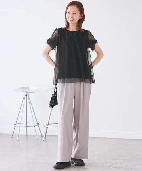 ROPE' PICNIC(ロペピクニック)の「Cutee チュールドッキングツイストスリーブトップス/リンクコーデ(Tシャツ/カットソー・レディース・ブラック/ライトグリーン/ホワイト/ブルー系その他4/ブルー系その他5・38)」の7枚目の写真