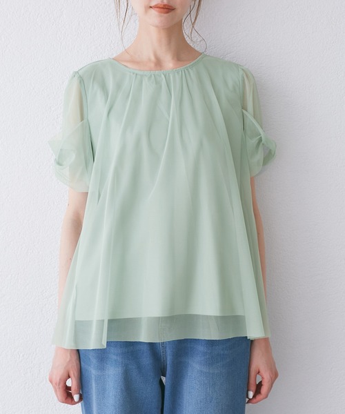 ROPE' PICNIC(ロペピクニック)の「Cutee チュールドッキングツイストスリーブトップス/リンクコーデ(Tシャツ/カットソー・レディース・ブラック/ライトグリーン/ホワイト/ブルー系その他4/ブルー系その他5・38)」の19枚目の写真