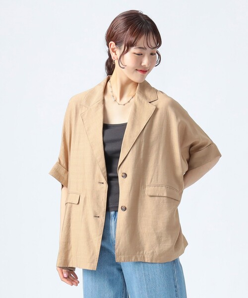 BEAMS HEART（ビームスハート）の「フレンチスリーブ ジャケット（テーラードジャケット・レディース・ブラウン系その他3/ベージュ/ブラック・FREE）」の7枚目の写真