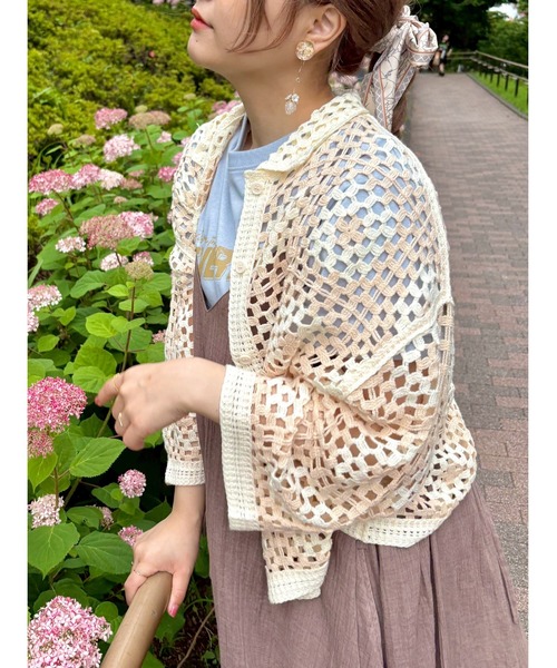 SM2（エスエムツー）の「【動画あり】マシンクロシェシャツカーディガン（カーディガン/ボレロ・レディース・クリーム/ブラック/グレー/オレンジ・F）」の3枚目の写真