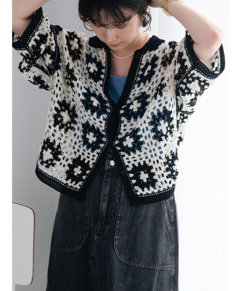 SM2（エスエムツー）の「【動画あり】マシンクロシェシャツカーディガン（カーディガン/ボレロ・レディース・クリーム/ブラック/グレー/オレンジ・F）」の2枚目の写真