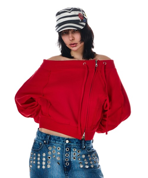 セール】OFF SHOULDER SIDE ZIP TOPS（Tシャツ/カットソー