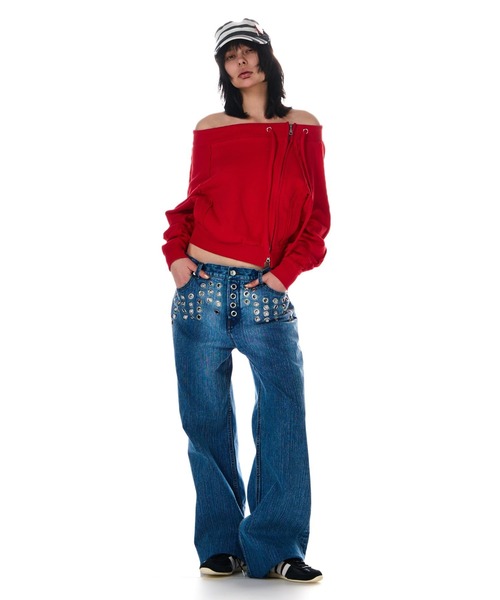 BEEDEN(ビーデン)の「OFF SHOULDER SIDE ZIP TOPS(Tシャツ/カットソー・レディース・レッド・FREE)」の16枚目の写真