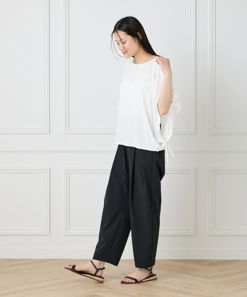I.T.'S international（イッツインターナショナル）の「テンセルコットン ドローストリングスリーブカットソー（Tシャツ/カットソー・レディース・オフホワイト/スミクロ/キャメル・フリー）」の5枚目の写真