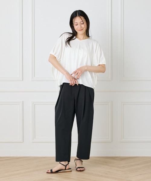 I.T.'S international（イッツインターナショナル）の「テンセルコットン ドローストリングスリーブカットソー（Tシャツ/カットソー・レディース・オフホワイト/スミクロ/キャメル・フリー）」の7枚目の写真