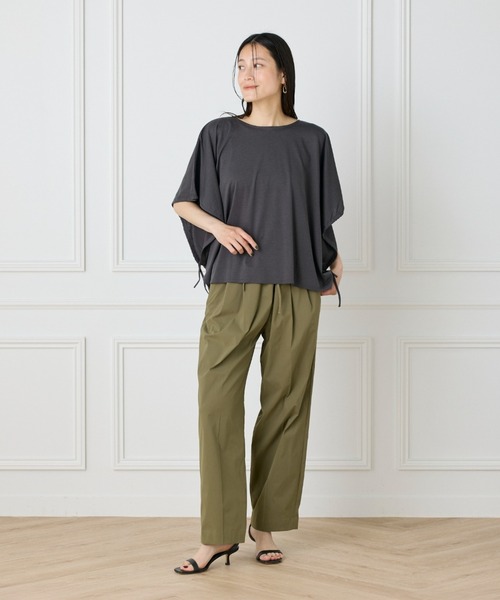 I.T.'S international（イッツインターナショナル）の「テンセルコットン ドローストリングスリーブカットソー（Tシャツ/カットソー・レディース・オフホワイト/スミクロ/キャメル・フリー）」の12枚目の写真