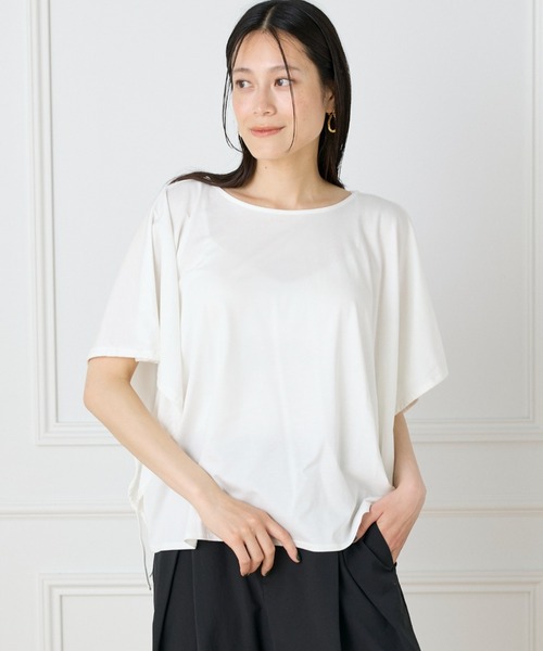 I.T.'S international（イッツインターナショナル）の「テンセルコットン ドローストリングスリーブカットソー（Tシャツ/カットソー・レディース・オフホワイト/スミクロ/キャメル・フリー）」の15枚目の写真
