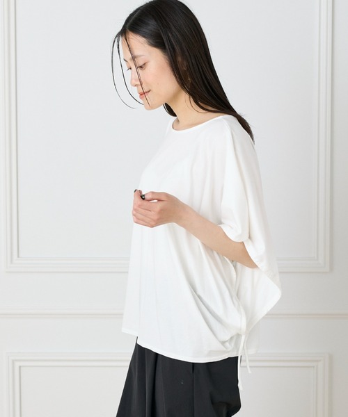 I.T.'S international（イッツインターナショナル）の「テンセルコットン ドローストリングスリーブカットソー（Tシャツ/カットソー・レディース・オフホワイト/スミクロ/キャメル・フリー）」の16枚目の写真