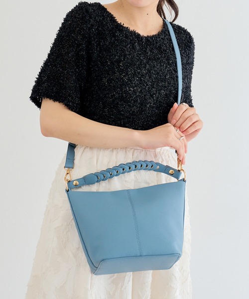 MIAN （ミアン）の「【MIAN】メッシュハンドル 2wayバッグ ショルダー付 フェイクレザー バケツバッグ / 2251-297-1（ショルダーバッグ・レディース・ブラック/ブルー/アイボリー・FREE）」の9枚目の写真