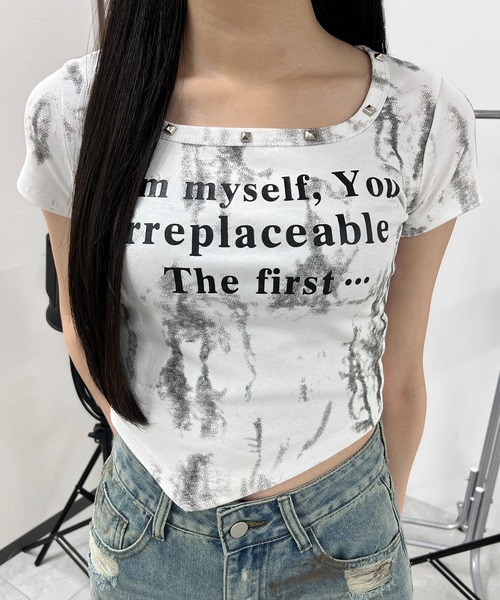 セール】ネックラインスタッズピチT（Tシャツ/カットソー