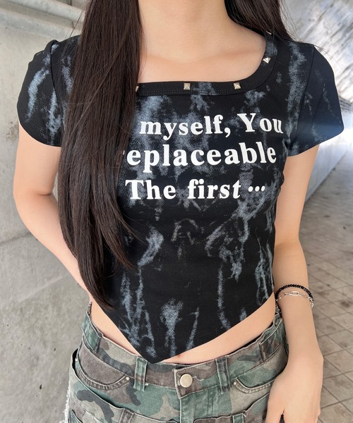 セール】ネックラインスタッズピチT（Tシャツ/カットソー