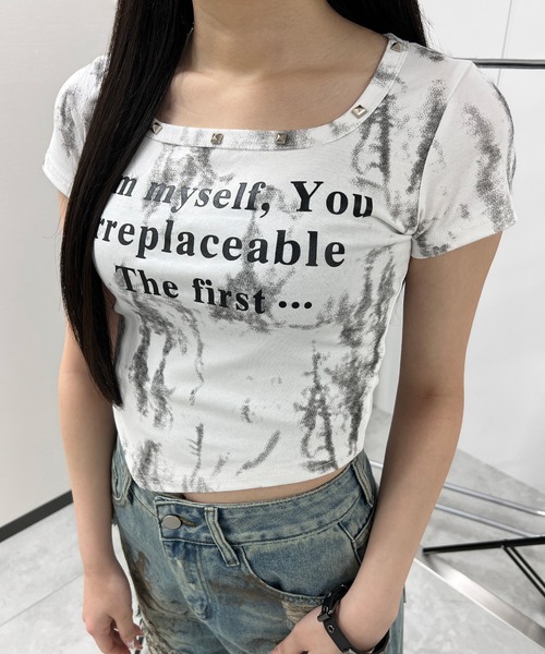 セール】ネックラインスタッズピチT（Tシャツ/カットソー