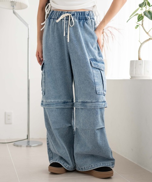 PCCVISION カーゴパンツ デニム 2WAY セール】2WAY Denim Wide Cargo Pants/2WAY デニム ワイド