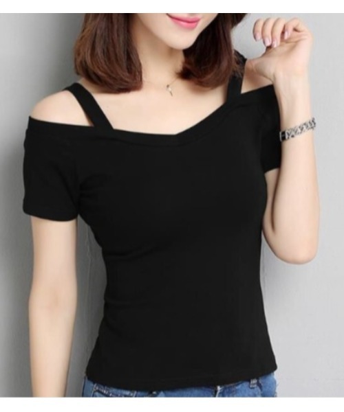 LAUTRE COTE(ロウトレコウト)の「オフショルダーサスペンダーTEE(Tシャツ/カットソー・レディース・ブラック/ホワイト・LARGE/MEDIUM/X-LARGE)」の4枚目の写真
