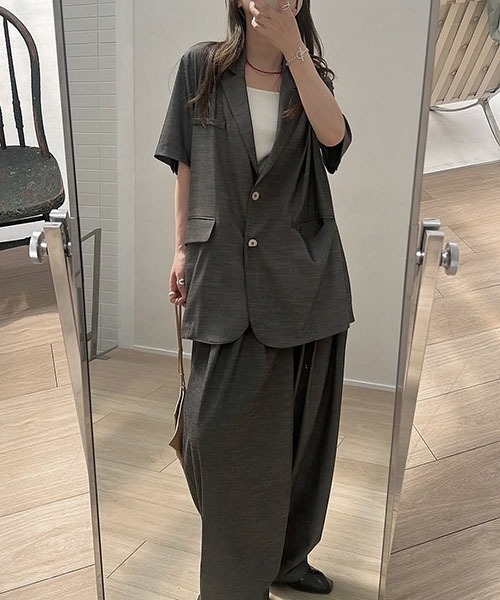 WILLFULLY（ウィルフリー）の「half sleeve slub mix tailored JK（テーラードジャケット・レディース・ブラック/インディゴブルー/その他・FREE）」の3枚目の写真