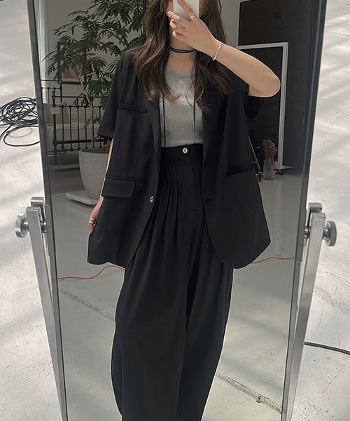 WILLFULLY（ウィルフリー）の「half sleeve slub mix tailored JK（テーラードジャケット・レディース・ブラック/インディゴブルー/その他・FREE）」の11枚目の写真