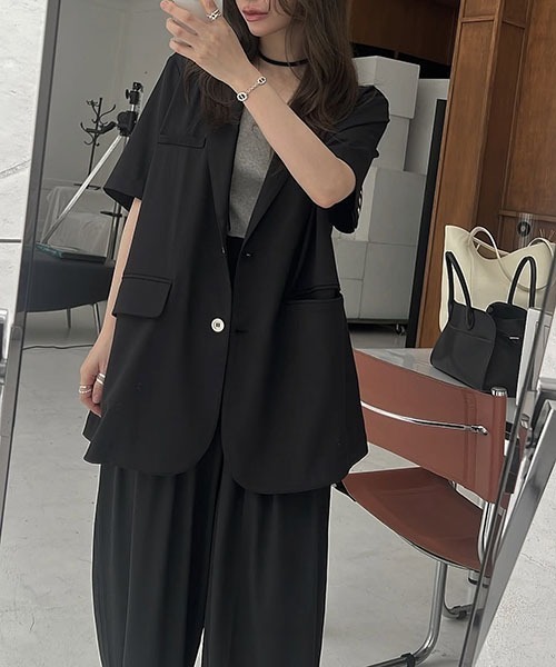 WILLFULLY（ウィルフリー）の「half sleeve slub mix tailored JK（テーラードジャケット・レディース・ブラック/インディゴブルー/その他・FREE）」の13枚目の写真