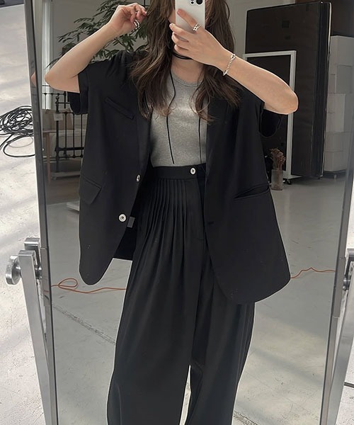 WILLFULLY（ウィルフリー）の「half sleeve slub mix tailored JK（テーラードジャケット・レディース・ブラック/インディゴブルー/その他・FREE）」の14枚目の写真