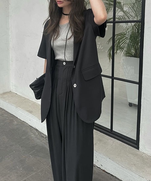 WILLFULLY（ウィルフリー）の「half sleeve slub mix tailored JK（テーラードジャケット・レディース・ブラック/インディゴブルー/その他・FREE）」の15枚目の写真