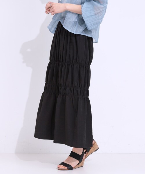 Cutie Blonde(キューティーブロンド)の「【S-LL】コーデが華やかに シャーリングデザインスカート(スカート・レディース・ライトブルー/ブラック/ホワイト・01/02/03/04)」の9枚目の写真