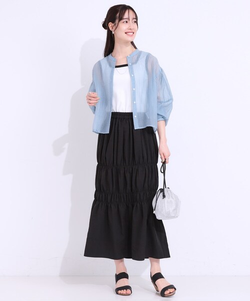 Cutie Blonde(キューティーブロンド)の「【S-LL】コーデが華やかに シャーリングデザインスカート(スカート・レディース・ライトブルー/ブラック/ホワイト・01/02/03/04)」の10枚目の写真