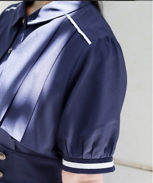 axes femme(アクシーズファム)の「ハイウエストフラシ半袖ワンピース(ワンピース・レディース・グリーン/パープル/ネイビー・FREE)」の4枚目の写真
