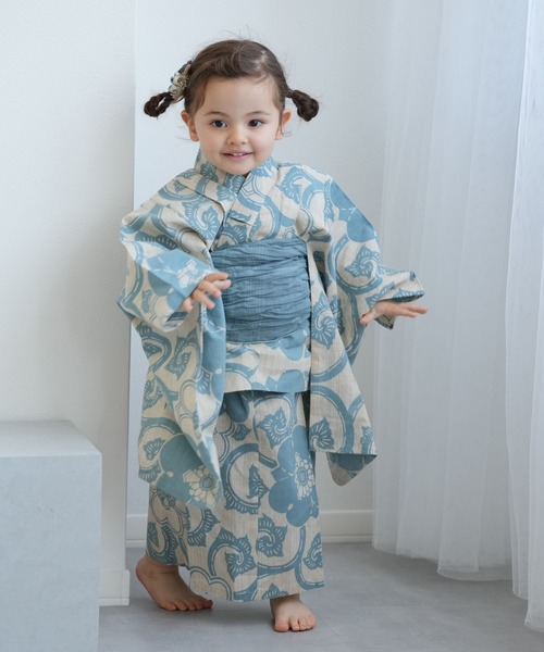 キッズ浴衣3点セット 女の子 utatane×注染工房 kids 日本製注染
