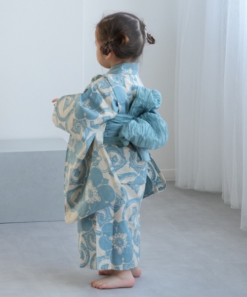 utatane（ウタタネ）の「キッズ浴衣3点セット 女の子 utatane×注染工房 kids 日本製注染（浴衣・キッズ・ブルー・130cm/120cm/100cm/110cm）」の4枚目の写真