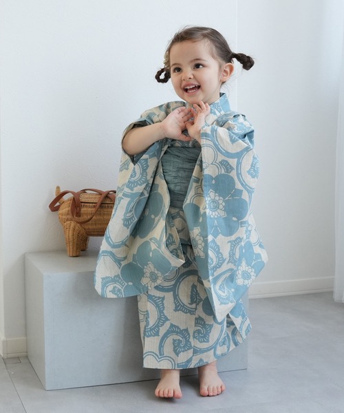 utatane（ウタタネ）の「キッズ浴衣3点セット 女の子 utatane×注染工房 kids 日本製注染（浴衣・キッズ・ブルー・130cm/120cm/100cm/110cm）」の5枚目の写真