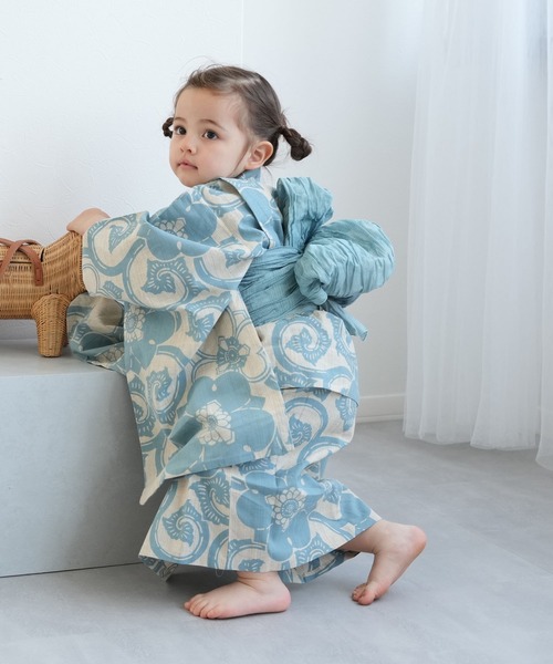 utatane（ウタタネ）の「キッズ浴衣3点セット 女の子 utatane×注染工房 kids 日本製注染（浴衣・キッズ・ブルー・130cm/120cm/100cm/110cm）」の11枚目の写真