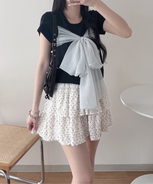 nemne store(ネンネストア)の「ラメチュールリボントップス(Tシャツ/カットソー・レディース・アイボリー/オフホワイト/ブラック・フリー)」の3枚目の写真