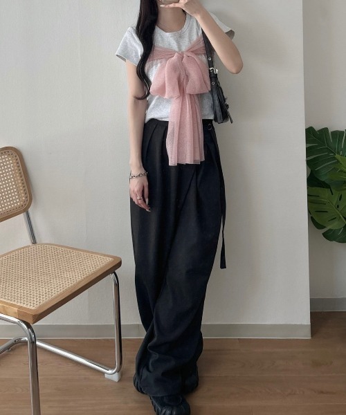 nemne store(ネンネストア)の「ラメチュールリボントップス(Tシャツ/カットソー・レディース・アイボリー/オフホワイト/ブラック・フリー)」の4枚目の写真