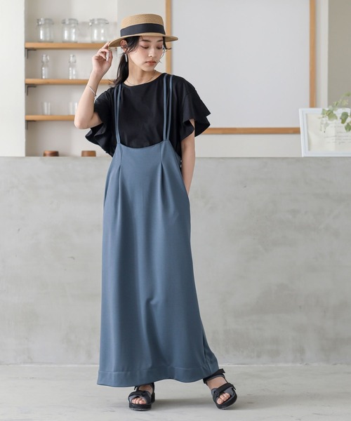 n'OrLABEL(ノアールレーベル)の「Wストラップキャミワンピース(ワンピース・レディース・モカ/ブルー/ブラック・2/1)」の4枚目の写真