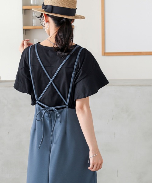 n'OrLABEL(ノアールレーベル)の「Wストラップキャミワンピース(ワンピース・レディース・モカ/ブルー/ブラック・2/1)」の6枚目の写真