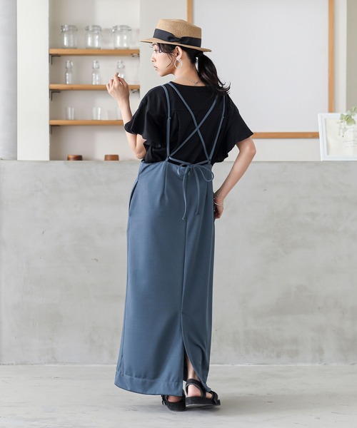 n'OrLABEL(ノアールレーベル)の「Wストラップキャミワンピース(ワンピース・レディース・モカ/ブルー/ブラック・2/1)」の5枚目の写真