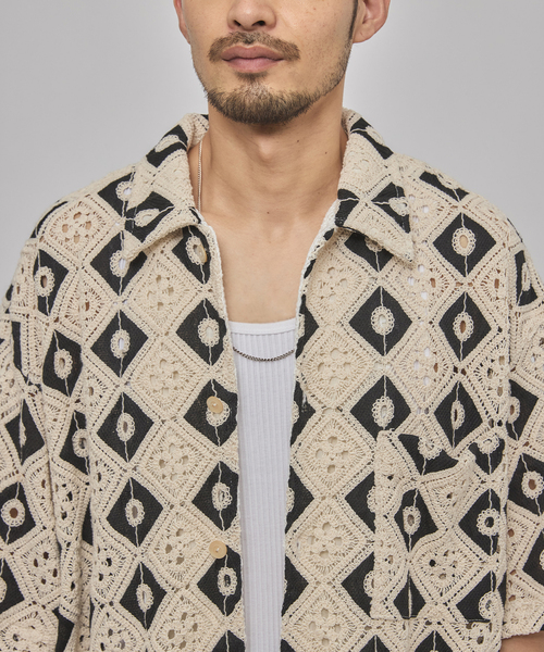 EDIFICE（エディフィス）の「クロシェ オープンカラー ショートスリーブ シャツ（シャツ/ブラウス・メンズ・ブラック/サックスブルー・SMALL/MEDIUM/LARGE）」の20枚目の写真