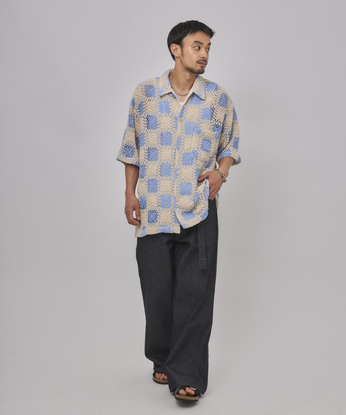 EDIFICE（エディフィス）の「クロシェ オープンカラー ショートスリーブ シャツ（シャツ/ブラウス・メンズ・ブラック/サックスブルー・SMALL/MEDIUM/LARGE）」の13枚目の写真