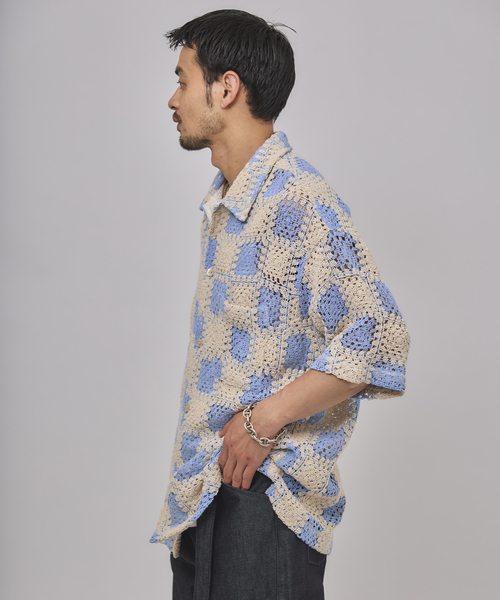 EDIFICE（エディフィス）の「クロシェ オープンカラー ショートスリーブ シャツ（シャツ/ブラウス・メンズ・ブラック/サックスブルー・SMALL/MEDIUM/LARGE）」の14枚目の写真