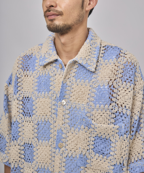 EDIFICE（エディフィス）の「クロシェ オープンカラー ショートスリーブ シャツ（シャツ/ブラウス・メンズ・ブラック/サックスブルー・SMALL/MEDIUM/LARGE）」の16枚目の写真