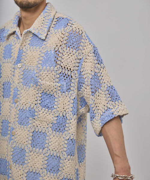 EDIFICE（エディフィス）の「クロシェ オープンカラー ショートスリーブ シャツ（シャツ/ブラウス・メンズ・ブラック/サックスブルー・SMALL/MEDIUM/LARGE）」の17枚目の写真