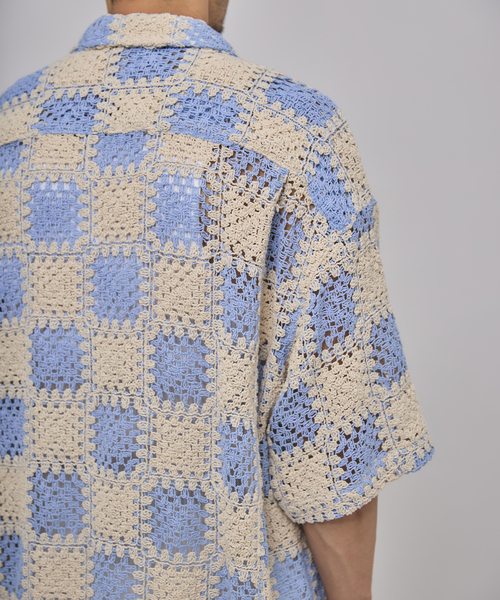 EDIFICE（エディフィス）の「クロシェ オープンカラー ショートスリーブ シャツ（シャツ/ブラウス・メンズ・ブラック/サックスブルー・SMALL/MEDIUM/LARGE）」の18枚目の写真