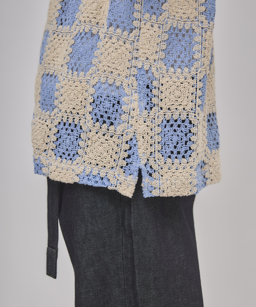 EDIFICE（エディフィス）の「クロシェ オープンカラー ショートスリーブ シャツ（シャツ/ブラウス・メンズ・ブラック/サックスブルー・SMALL/MEDIUM/LARGE）」の7枚目の写真