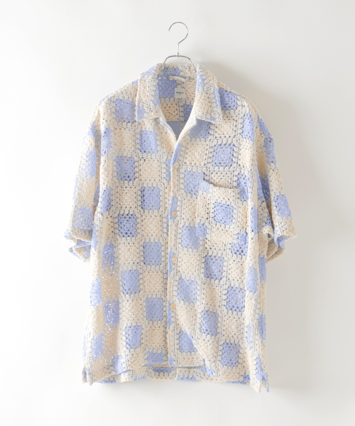 EDIFICE（エディフィス）の「クロシェ オープンカラー ショートスリーブ シャツ（シャツ/ブラウス・メンズ・ブラック/サックスブルー・SMALL/MEDIUM/LARGE）」の9枚目の写真