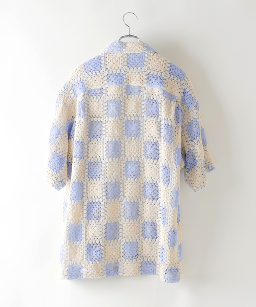 EDIFICE（エディフィス）の「クロシェ オープンカラー ショートスリーブ シャツ（シャツ/ブラウス・メンズ・ブラック/サックスブルー・SMALL/MEDIUM/LARGE）」の3枚目の写真