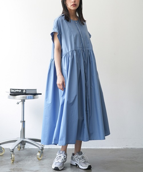 mili an deni(ミリアンデニ)の「半袖前開きワンピース(ワンピース・レディース・チャコールグレー/ブラック/ダークブルー・M)」の1枚目の写真