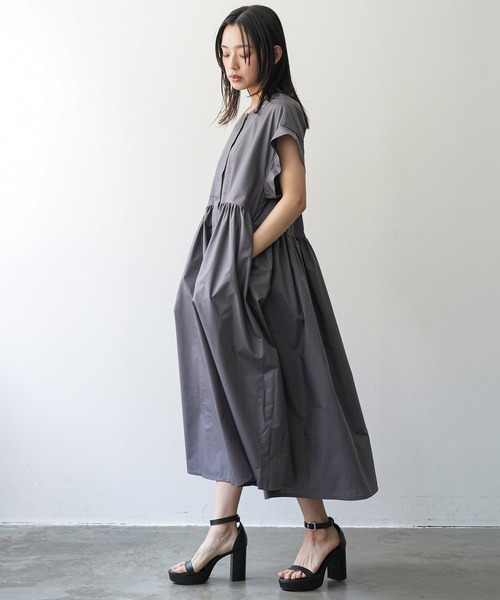 mili an deni(ミリアンデニ)の「半袖前開きワンピース(ワンピース・レディース・チャコールグレー/ブラック/ダークブルー・M)」の9枚目の写真