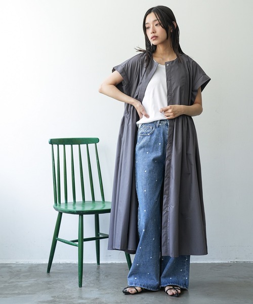mili an deni(ミリアンデニ)の「半袖前開きワンピース(ワンピース・レディース・チャコールグレー/ブラック/ダークブルー・M)」の10枚目の写真